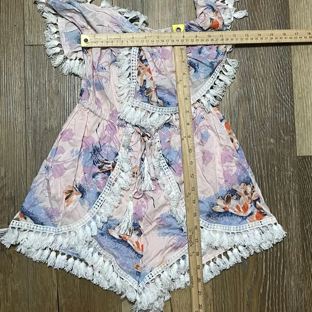 NWT Here Comes The Sun Floral Romper Women’s Small Pink Fringe Boho Beach $148 - Picture 7 of 7